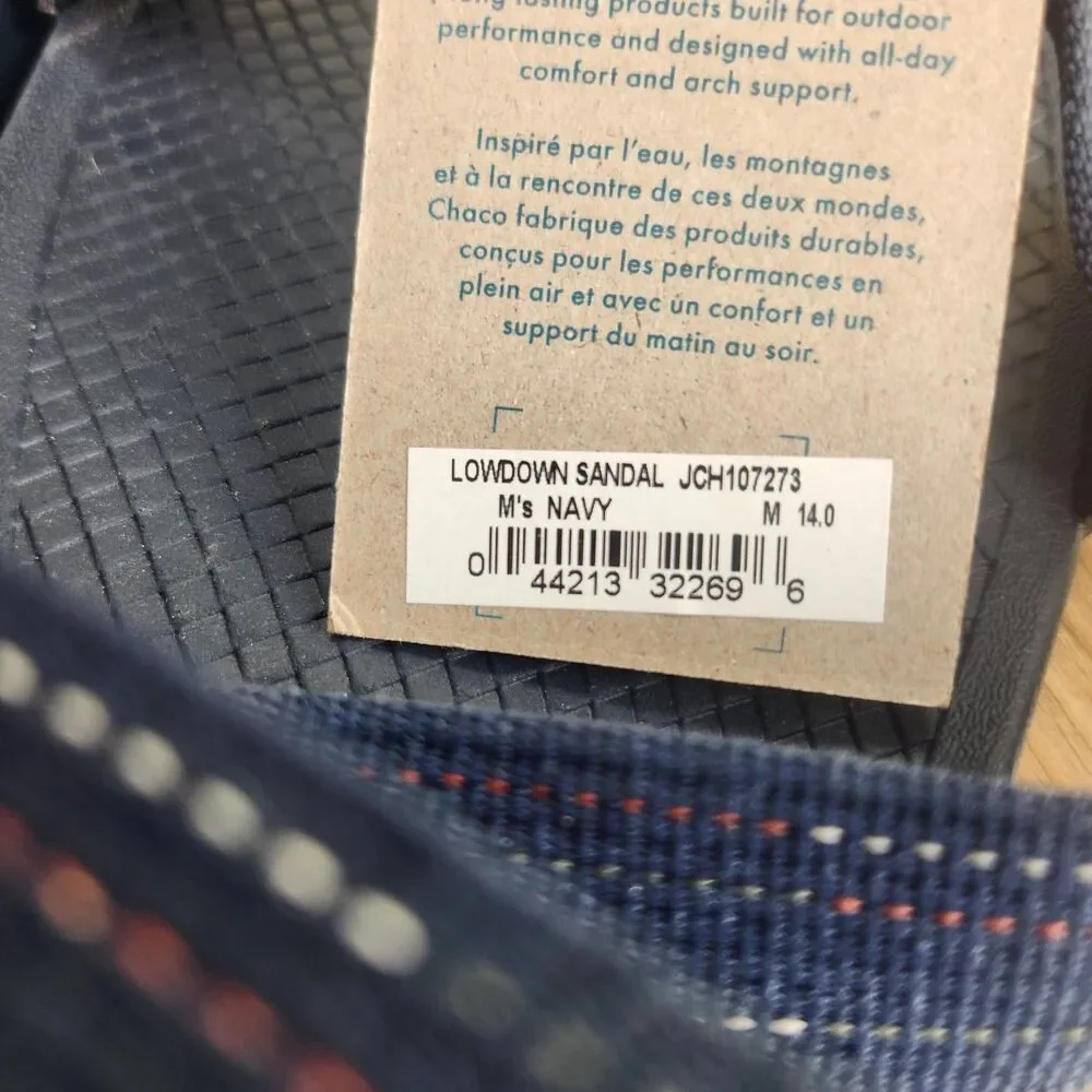 Chaco Lowdown Slides Men's 14 Navy Adjustable Outdoors Beach Lakeshore Sandals